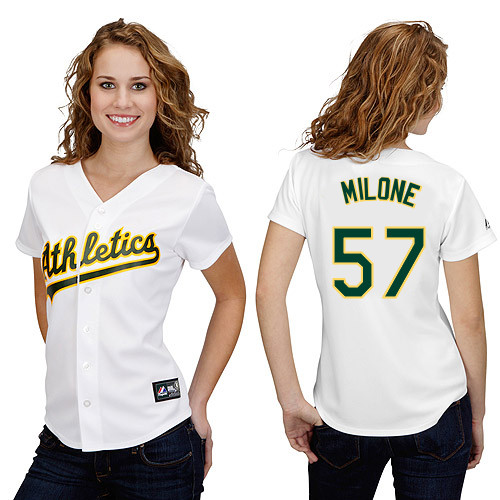 Tommy Milone #57 mlb Jersey-Oakland Athletics Women's Authentic Home White Cool Base Baseball Jersey